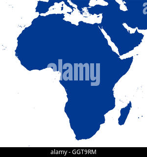 Africa mappa politico e la regione circostante. Silhouette blu Immagine su sfondo bianco. Foto Stock