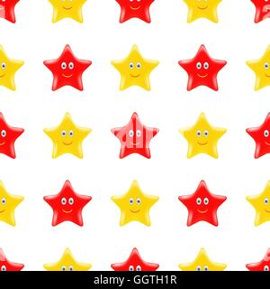 Giallo Rosso sorridente Star Pattern senza giunture Illustrazione Vettoriale