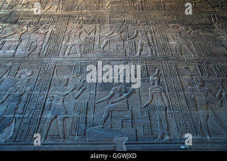 Egitto, Esna, Iunyn,Ta-Sened,tempio dedicato al dio Khnum.Colonne della hypostyle hall. Foto Stock