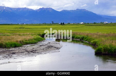 Slough a Potter Marsh Wildlife Visualizzazione Boardwalk in Anchorage in Alaska, Foto Stock