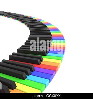 Isolato tastiera di pianoforte nei colori dell'arcobaleno Foto Stock
