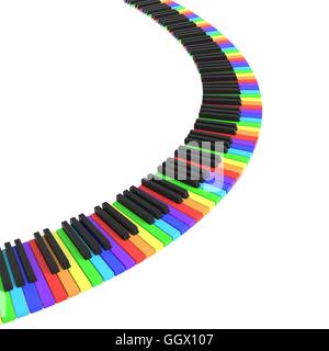Isolato tastiera di pianoforte nei colori dell'arcobaleno Foto Stock