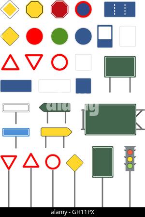 Set di vuoto vuoto diversi cartelli stradali su bianco Illustrazione Vettoriale