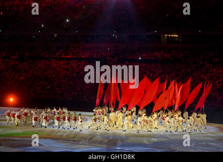 Rio De Janeiro, Brasile. 06 Ago, 2016. Il Maracana Stadium durante la cerimonia di apertura al 2016 Olimpiadi di estate a Rio de Janeiro, Brasile, 6 agosto 2016. © Vit Simanek/CTK foto/Alamy Live News Foto Stock