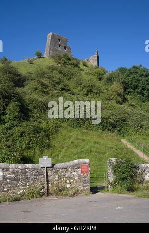 Il castello di Dryslwyn visto dalla base del sentiero Foto Stock