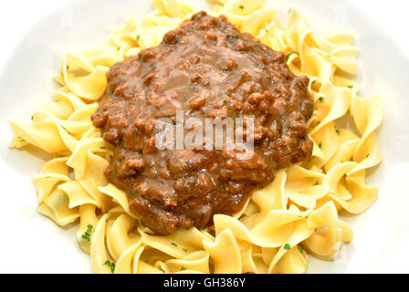 La pasta gli spaghetti con sugo di manzo Foto Stock