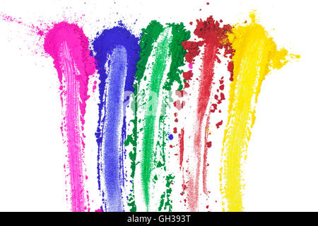 Una gamma di colori cosparse in linee e isolato su bianco. Foto Stock