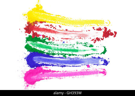 Una gamma di colori cosparse in linee e isolato su bianco. Foto Stock