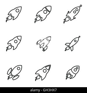 Linea del vettore rocket icona impostare su sfondo bianco Illustrazione Vettoriale