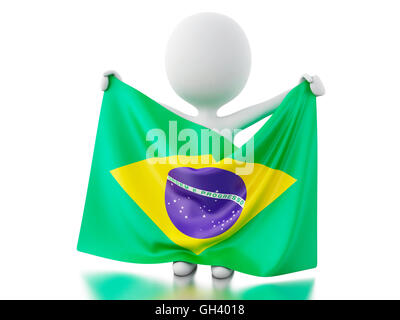 3d'illustrazione. La gente bianca con una bandiera Brasile. Sport concept. Isolato sullo sfondo bianco. Foto Stock