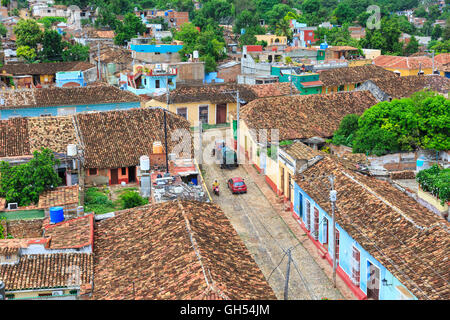 Vista panoramica dal di sopra della città storica di Trinidad, un sito Patrimonio Mondiale dell'Unesco, Sancti Spiritus Provincia, Cuba Foto Stock