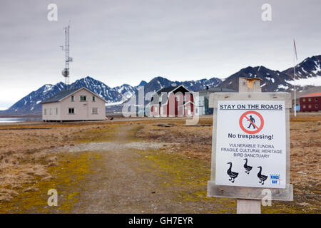 Segnale di avvertimento per il santuario degli uccelli vicino a Ny Ålesund, Svalbard / Spitsbergen, Norvegia Foto Stock