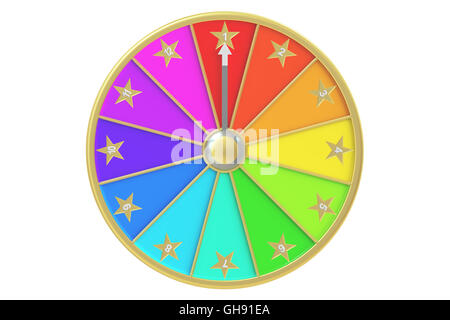 Ruota della Fortuna, rendering 3D isolati su sfondo bianco Foto Stock
