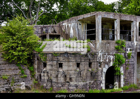 Batteria Decatur e pistole a scomparsa rovine con fogliame ricoperta a Ft. Washington una fortificazione militare stabilito nel 1800 Foto Stock