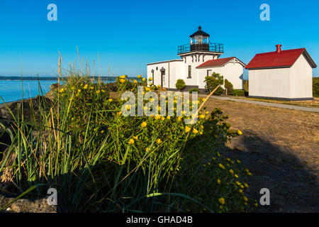 Punto n. Point lighthouse, Hansville, Kitsap Peninsula, Washington, Stati Uniti d'America Foto Stock