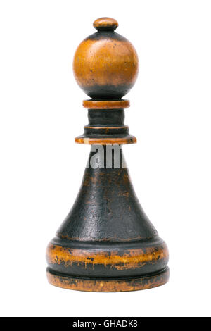 In legno vintage rook pezzo degli scacchi isolato su bianco Foto Stock