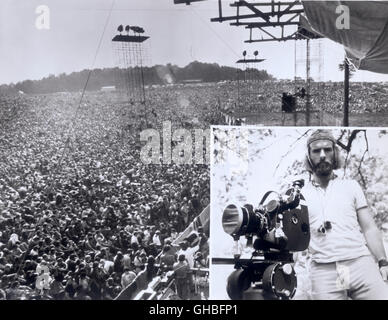 WOODSTOCK USA 1969 Michael Wadleigh Film cronaca della leggendaria Woodstock festival di musica. 1969 fand das legendäre open-air-Festival "Woodstock" in der kleinen Gemeinde Bethel westlich von New York statt. Fast eine halbe milioni junger Amerikaner strömte zum Festival spektakulärsten der Rockgeschichte, das vor dem Hintergrund von Vietnamkrieg und Rassismus zum musikgeschichtlichen Höhepunkt der Hippie-Bewegung wurde. Bild: direttore cinematografico MICHAEL WADLEIGH an der Filmkamera. Regie: Michael Wadleigh Foto Stock