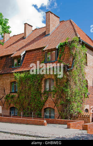 Vecchio edificio con edera sulla parete in basso nel castello di Malbork. Polonia Foto Stock