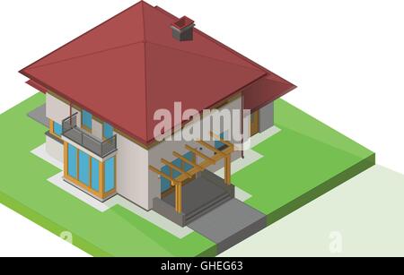 Casa suburbana vettore esterno isometrico Illustrazione Vettoriale