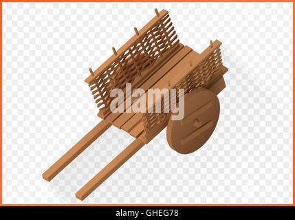 Carriola in legno vettore isometrica 3d Illustrazione Vettoriale
