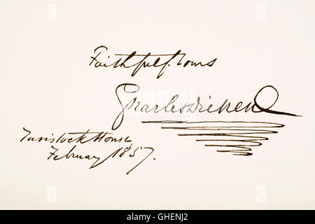 Charles Dickens, 1812 - 1870. Romanziere inglese. La scrittura a mano campione. Foto Stock
