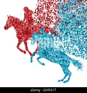 Sport Equestri horse jumping vettore illustrazione astratta sfondo isolato su bianco fatto con frammenti concept Illustrazione Vettoriale