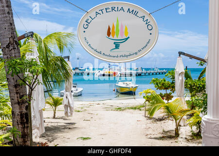 Segno per Gelateria Milano in Philipsburg, St Martin Foto Stock