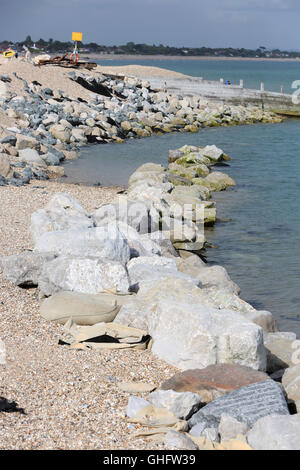 Salvare Pagham Beach gruppo raffigurato su un pesantemente eroso parte della spiaggia nel West Sussex, Regno Unito. Martedì 9 agosto 2016. Fotografia Foto Stock