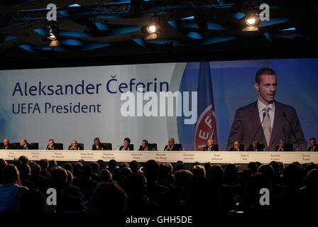 Atene, Grecia. Xiv Sep, 2016. Aleksander Ceferin eletto nuovo Presidente UEFA durante la UEFA XII Congresso straordinario ad Atene, in Grecia, il 14 settembre 2016. Foto: Baltagiannis Socrates/dpa/Alamy Live News Foto Stock