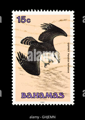 Francobollo dalle Bahamas raffigurante un falco pescatore (Pandion haliaetus) Foto Stock