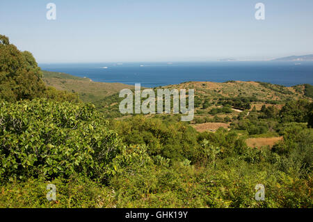 Panorama sulla campagna andalusa in Spagna a Ceuta in Marocco. Foto Stock