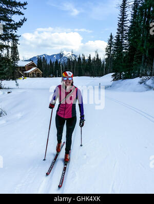 Sci nordico a Alba Mt. Vicino a Golden BC. Foto Stock