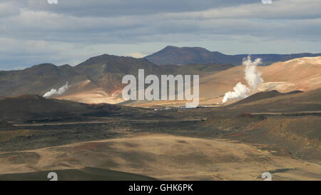 Energia geotermica zona vicino a Myvatn, Islanda. Foto Stock