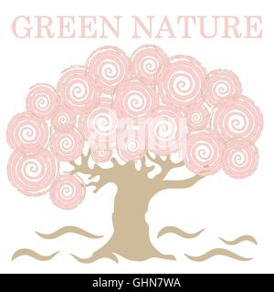 Bella immagine della struttura creativa con iscrizione natura verde su sfondo bianco Illustrazione Vettoriale