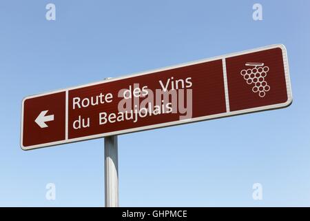 Strada del vino Beaujolais segno, Francia Foto Stock