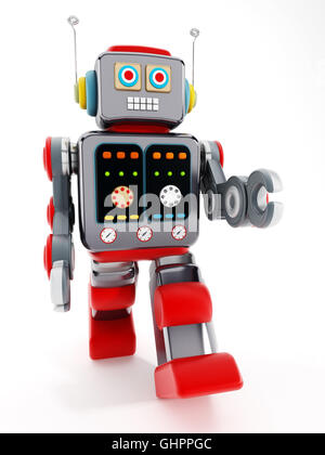 Vintage robot giocattolo isolati su sfondo bianco. 3D'illustrazione. Foto Stock