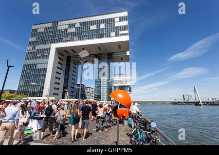 Case di gru a Rheinauhafen nella città di Colonia, Germania Foto Stock