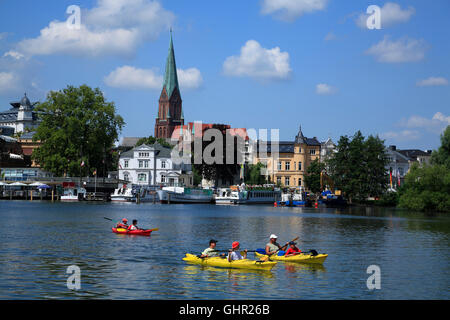 Schwerin,Canoe-Tour su Schweriner vedere, Schwerin, Meclemburgo-Pomerania, Germania, Europa Foto Stock