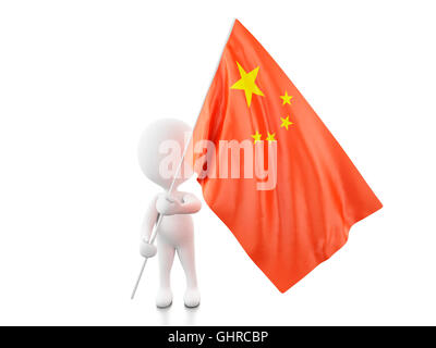 3d'illustrazione. La gente bianca con bandiera della Cina. Isolato sullo sfondo bianco. Foto Stock