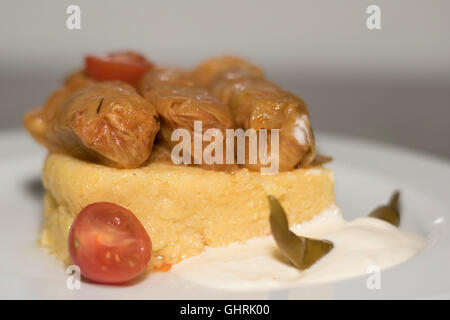 Farcite le foglie di cavolo con polenta Foto Stock