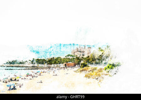 Vista della spiaggia di Palma de Mallorca Foto Stock