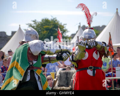 Tudor cavalieri in combattimento utilizzando longswords e usura cablaggio completo. Foto Stock