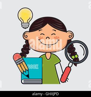 Ragazza prenota icona a forma di matita Illustrazione Vettoriale