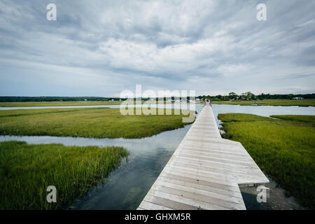 Il sandwich Boardwalk e una zona umida, in sandwich, Cape Cod, Massachusetts. Foto Stock