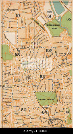 Londra ne. Stamford Hill Stoke Newington Clapton Hackney Downs, 1935 mappa vecchia Foto Stock