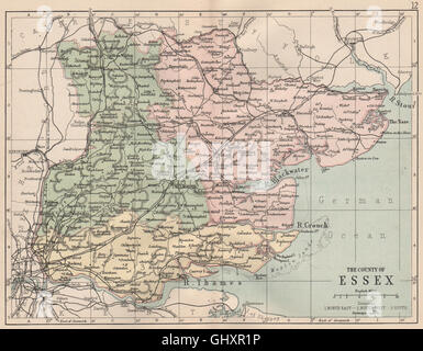 ESSEX: antichi county map. Le ferrovie. Circoscrizioni elettorali. PHILIP, 1882 Foto Stock