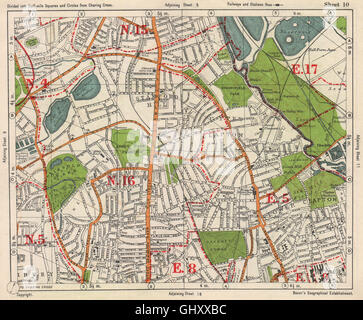 NE DI LONDRA. Stoke Newington Stamford Hill Clapton South Tottenham BACON, 1938 Mappa Foto Stock