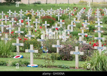 Attraversa la marcatura le tombe di soldati sconosciuto presso il memorial Thiepval Foto Stock