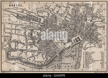 KASSEL CASSEL antique town city stadtplan. Hesse. Germania karte, 1886 mappa vecchia Foto Stock