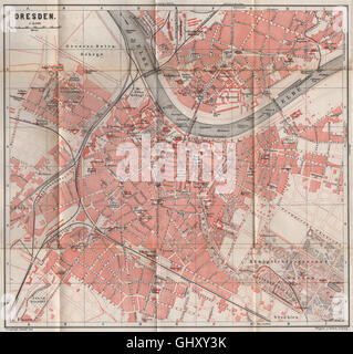 Dresda città antica città stadtplan II. Sassonia karte. BAEDEKER, 1886 mappa vecchia Foto Stock